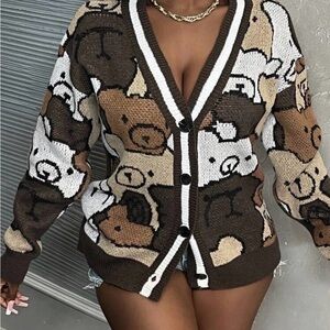 Chic Bear Pattern Cardigan
